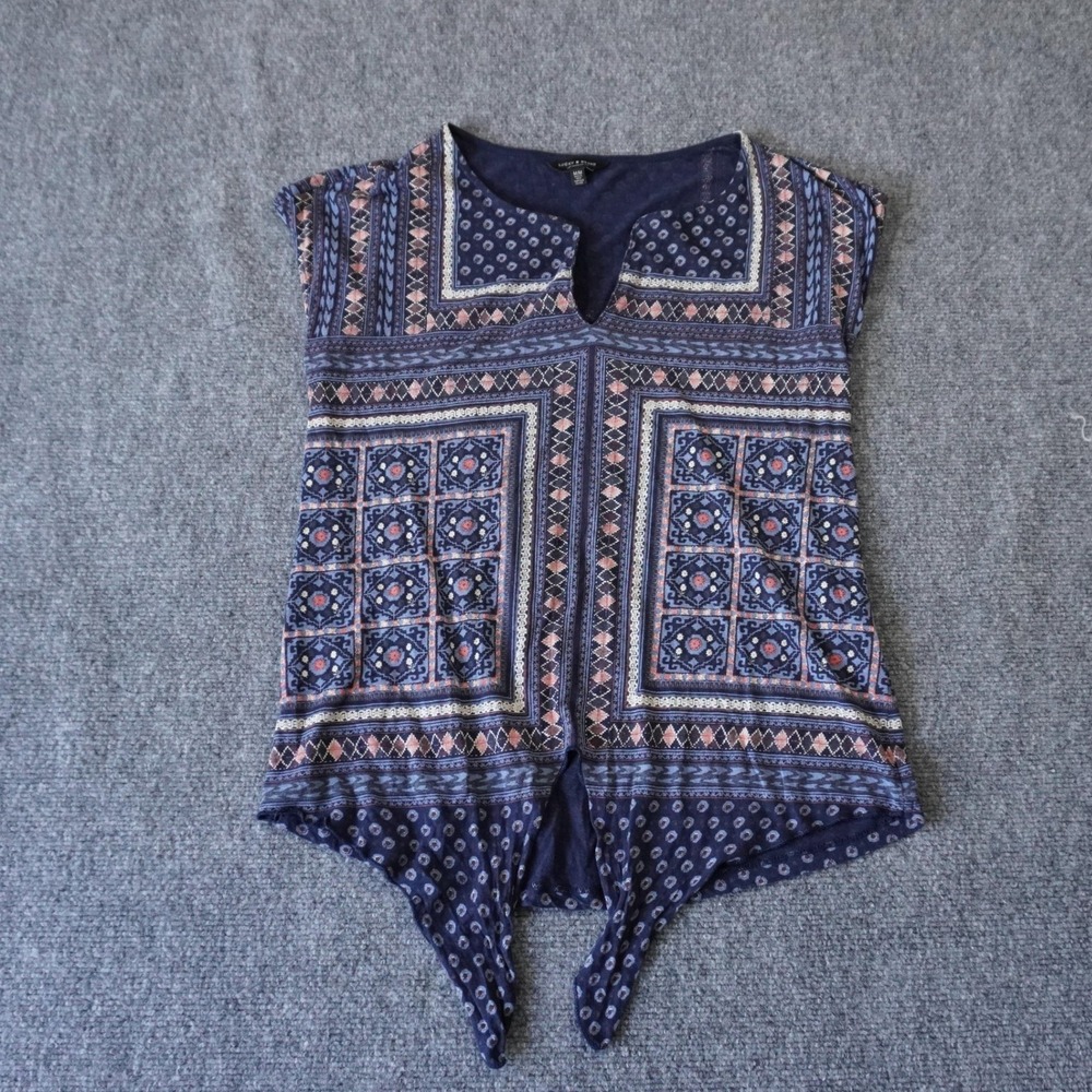 Lucky Brand Women's Medium Blue Print Sleeveless Tie‎ Front Top Blouse Casual